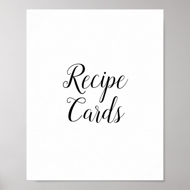 Black Calligraphy Recipe Cards Sign (Front)