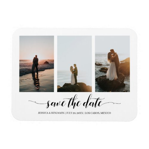 Black Calligraphy Save The Date with Photo Collage Magnet