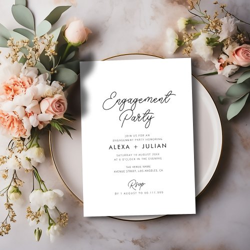 black calligraphy script engagement party invitation