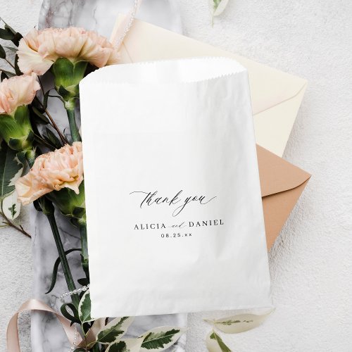 Black calligraphy script thank you wedding favor bag