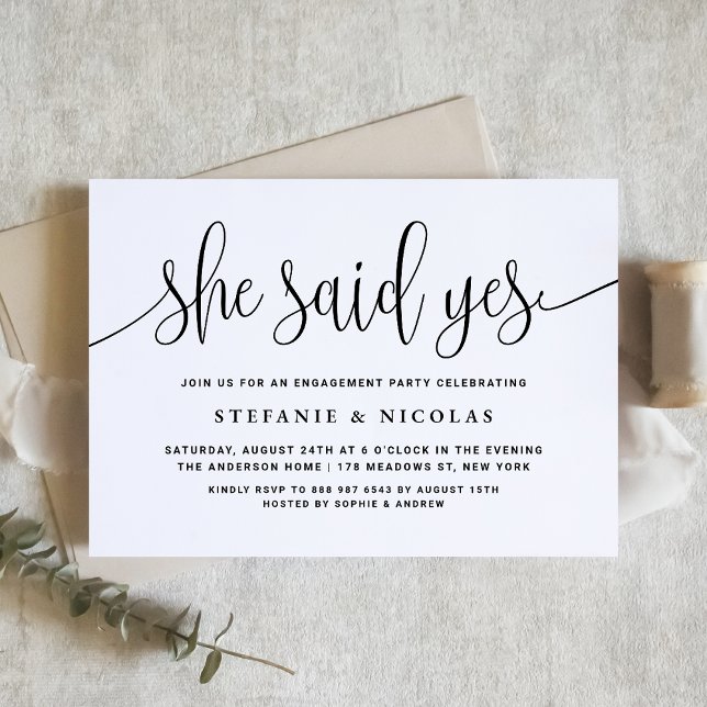 Black Calligraphy She Said Yes Engagement Invitation (Creator Uploaded)