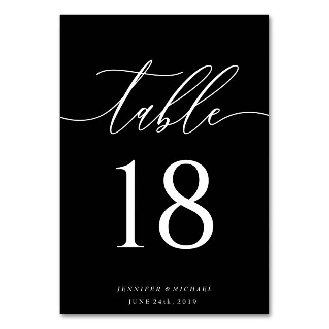 Black Calligraphy Signature Seating Table Number