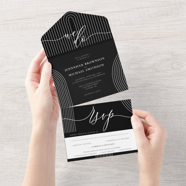 Black Calligraphy Simple Wedding Geometric Line All In One Invitation (Tearaway)