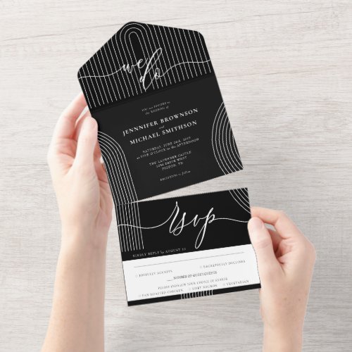 Black Calligraphy Simple Wedding Geometric Line All In One Invitation