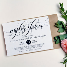 Black Calligraphy Swirls Couple's Shower Invitation