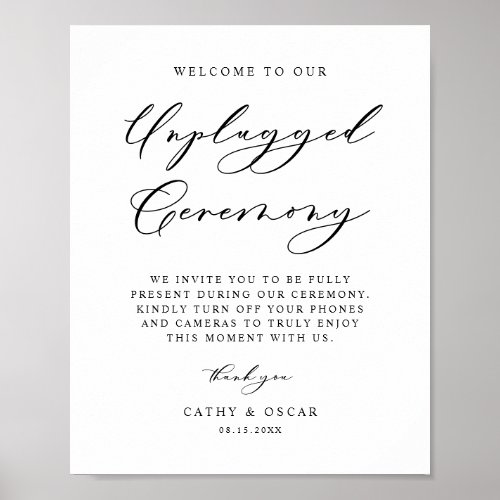 Black Calligraphy Unplugged Wedding Ceremony Poster