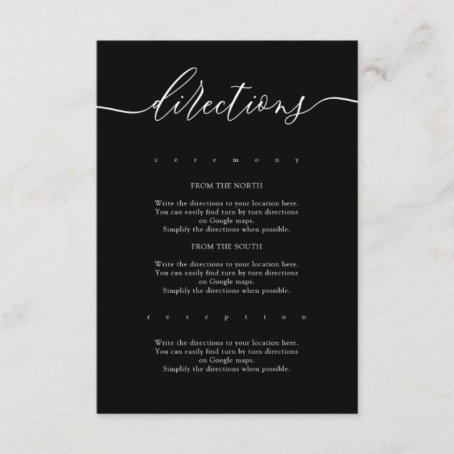 Black Calligraphy Wedding Directions Enclosure Card