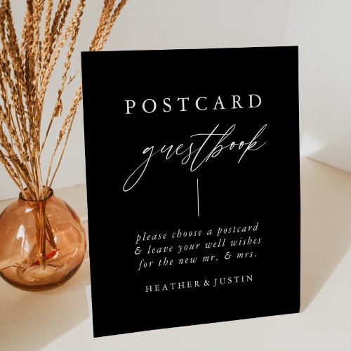 Black Calligraphy Wedding Postcard Guestbook Sign