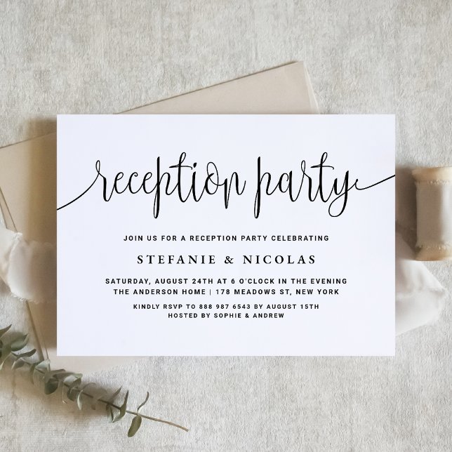 Black Calligraphy Wedding Reception Party Invitation (Creator Uploaded)