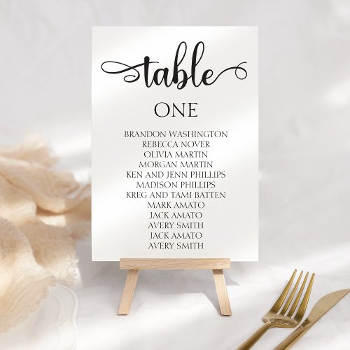 Black Calligraphy Wedding Seating Chart Card 35x5