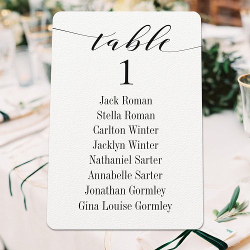 Black Calligraphy Wedding Seating Chart Cards