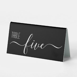 Black Calligraphy Wedding Table Number Five Table Tent