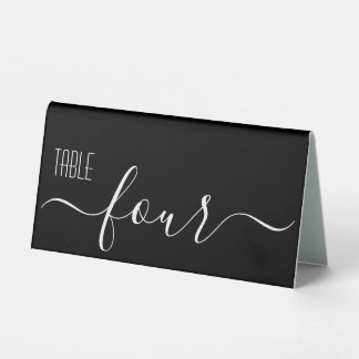 Black Calligraphy Wedding Table Number Four Table Tent