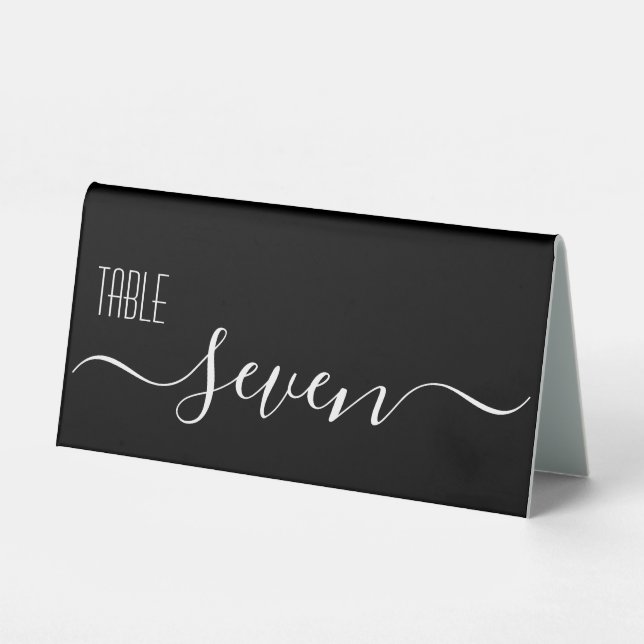 Black Calligraphy Wedding Table Number Seven Tent (Front)