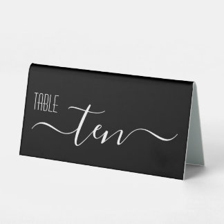 Black Calligraphy Wedding Table Number Ten Table Tent
