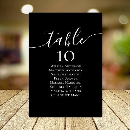 Black Calligraphy Wedding Table Seating Chart Table Number