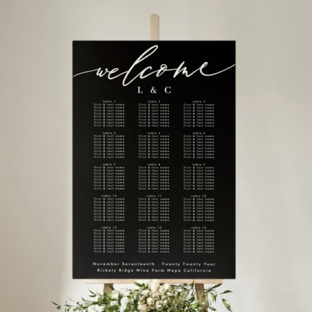 Black Calligraphy Wedding Welcome Seating Chart (Creator Uploaded)