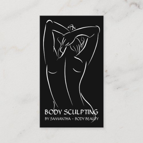 Black Calligraphy Woman Body Sculpting Contouring Business Card