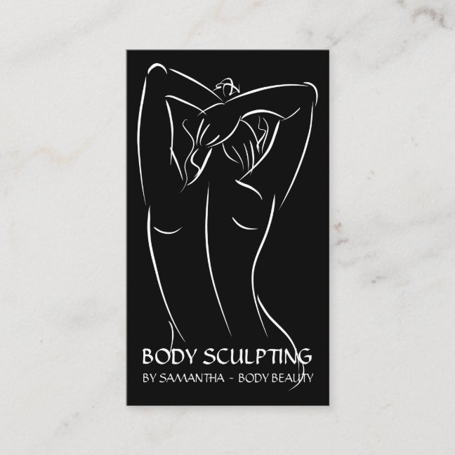 Black Calligraphy Woman Body Sculpting Contouring Business Card