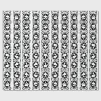 Black Cameo Damask Skulls on white Wrapping Paper