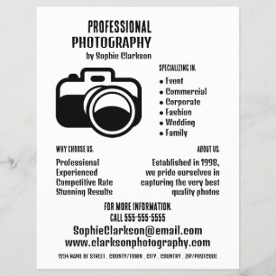 Black Camera Icon, Photographer, Photography Hire Flyer