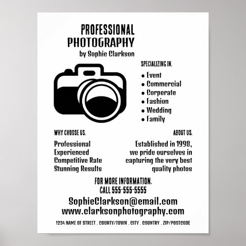 Black Camera Icon Photographer Photography Hire Poster