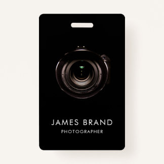 Black Camera Lens Photographer ID Badge