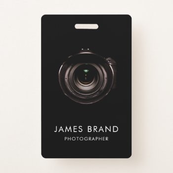 Black Camera Lens Photographer Id Badge by J32Design at Zazzle