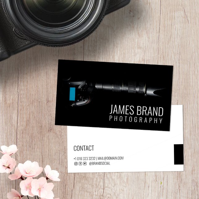 Black Camera Photography Professional Photographer Business Card (Creator Uploaded)