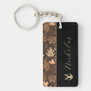 Black, Camo, and Gold Elegant Script Name Keychain