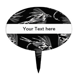 Black Camo Fly Fishing pattern Cake Topper