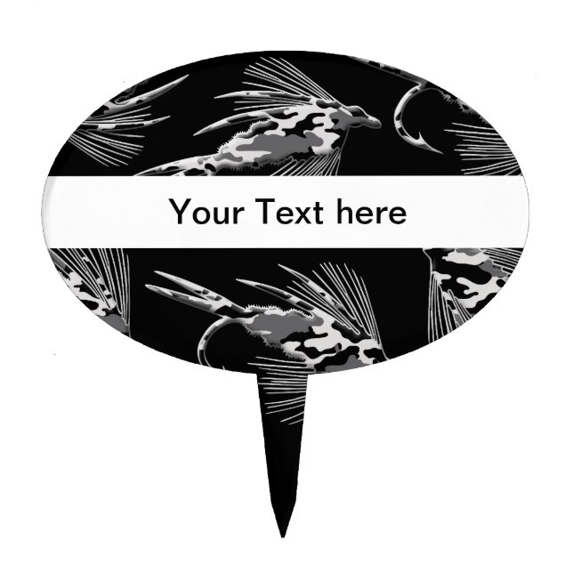Black Camo Fly Fishing pattern Cake Topper (Front)