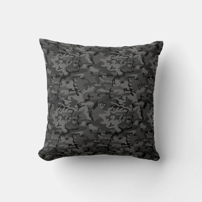 Black Camo Pattern Throw Pillow (Front)