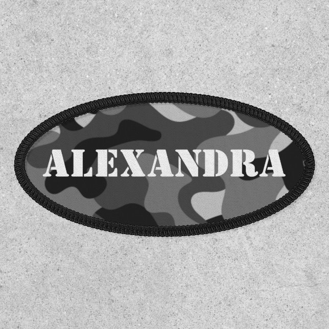 Black Camouflage Military Camo Personalized Name Patch (Front)