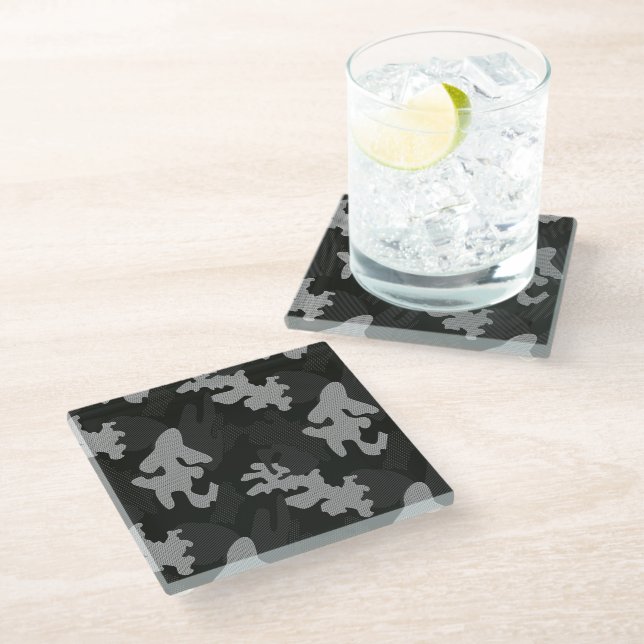 Black Camouflage Pattern Glass Coaster (Angled)