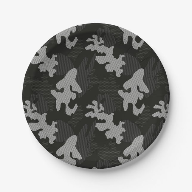 Black Camouflage Pattern Paper Plates (Front)