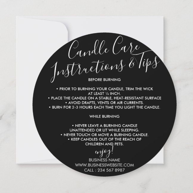Black Candle Care Insert Thank You Card