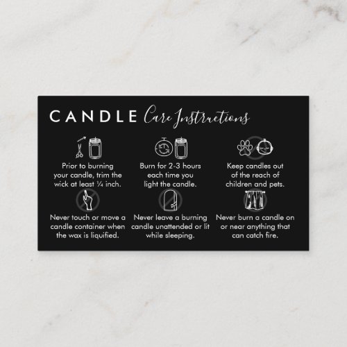 Black Candle Care Instructions Business Card