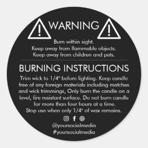 Black Candle Warning Safety Instructions Custom Classic Round Sticker
