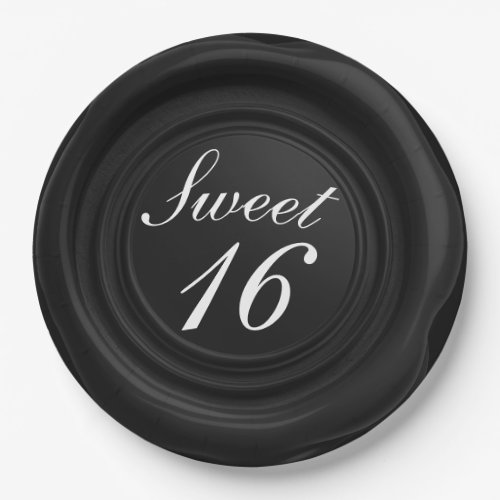 Black Candle Wax Seal Drip Classy Sweet 16 Wedding Paper Plates