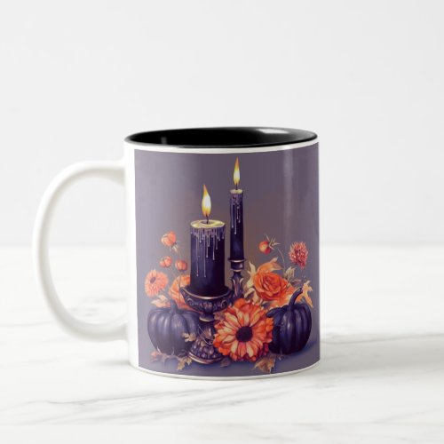Black Candles Pumpkins Creepy Spooky Fun Halloween Two_Tone Coffee Mug