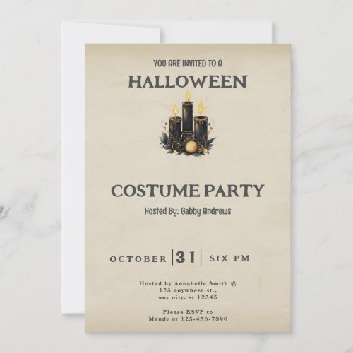 Black Candles Vintage Halloween Costume Invitation