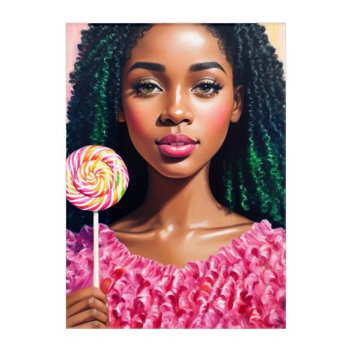 Black Candy Girl Lollipop Acrylic Print