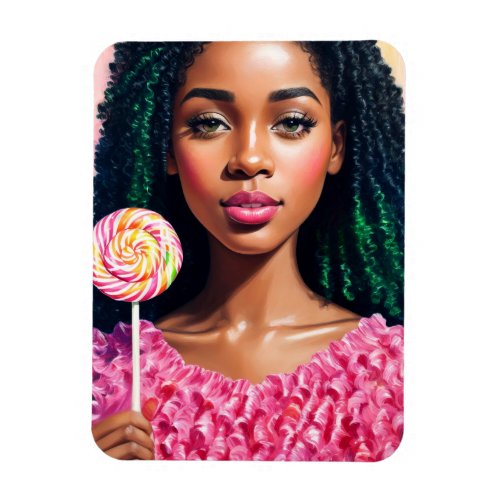 Black Candy Girl Lollipop Art Magnet