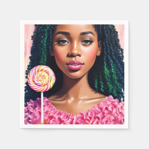 Black Candy Girl Lollipop Art Napkins