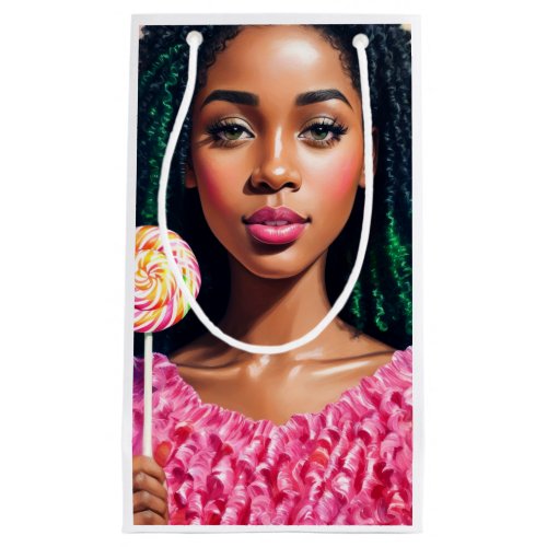 Black Candy Girl Lollipop Art Small Gift Bag