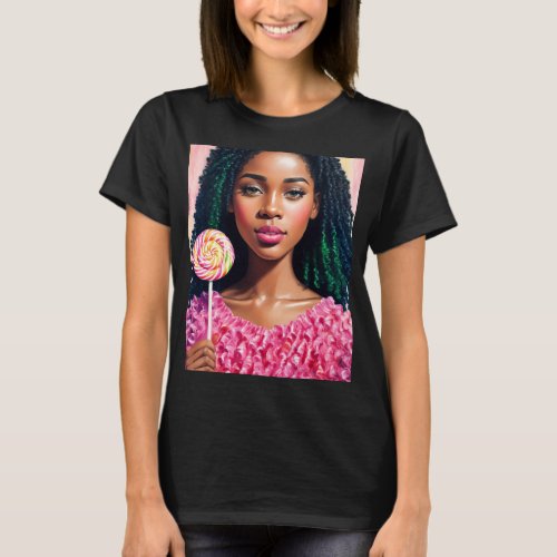 Black Candy Girl Lollipop Art T_Shirt