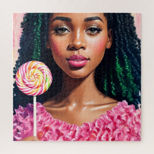 Black Candy Girl Lollipop Beauty Jigsaw Puzzle