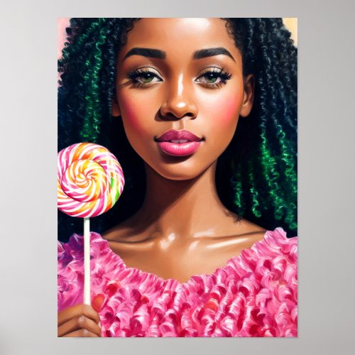 Black Candy Girl Lollipop Beauty Poster