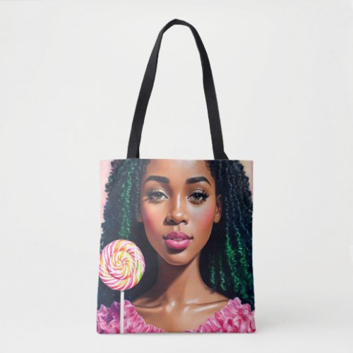 Black Candy Girl Lollipop Beauty Tote Bag